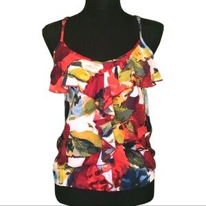 Tropical Floral Tank Top with Ruffles